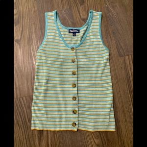 Freshman Striped Knit Tank Top with Buttons